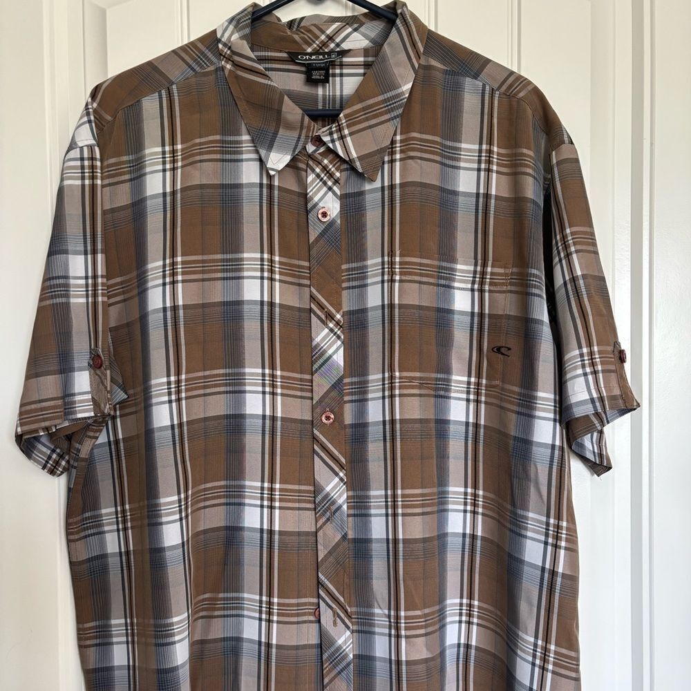 O'Neill Tan and Brown Checkered Shirt
